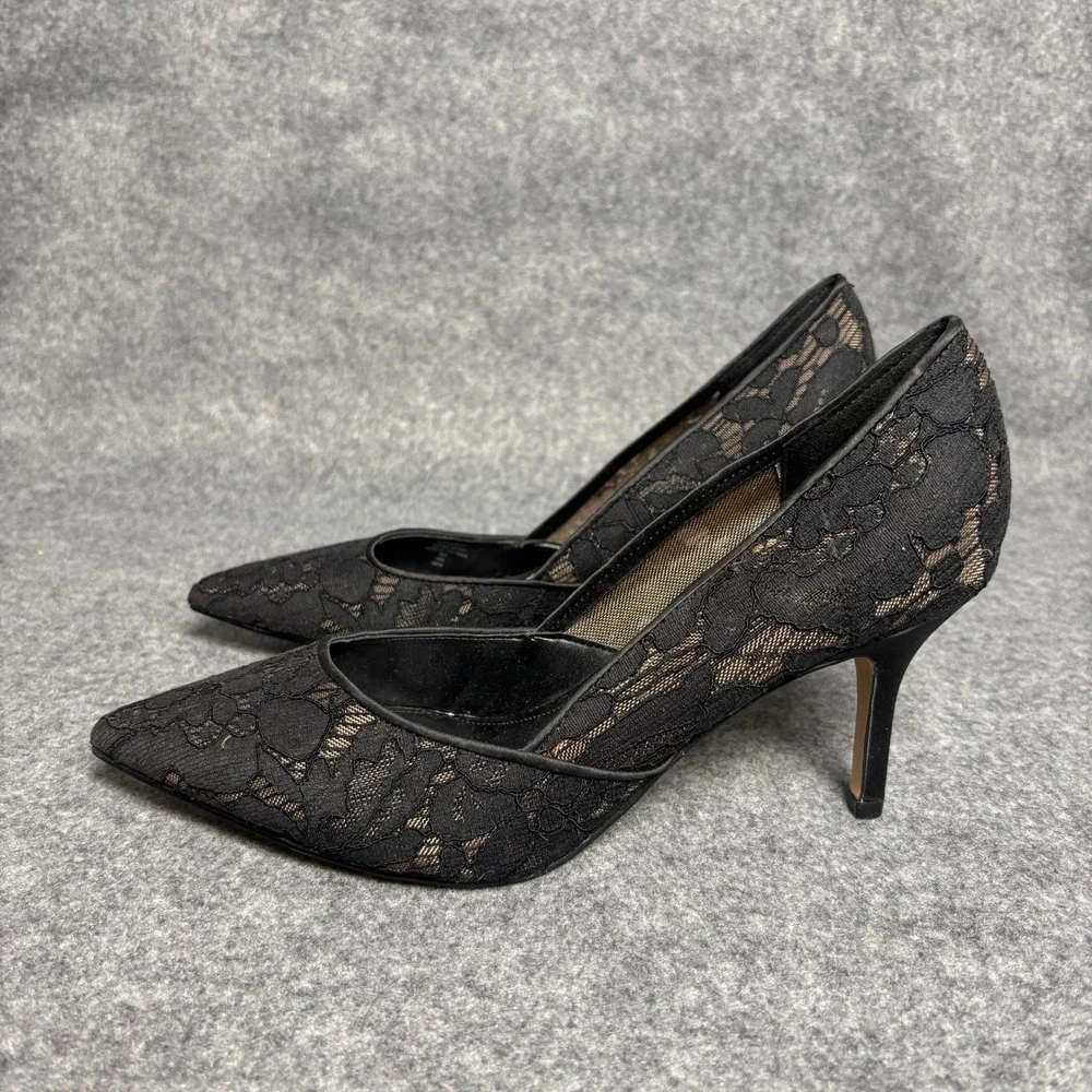 Marc Fisher Black Floral Lace Pointed Toe High Heel Pumps Dress Shoes Womens 8M